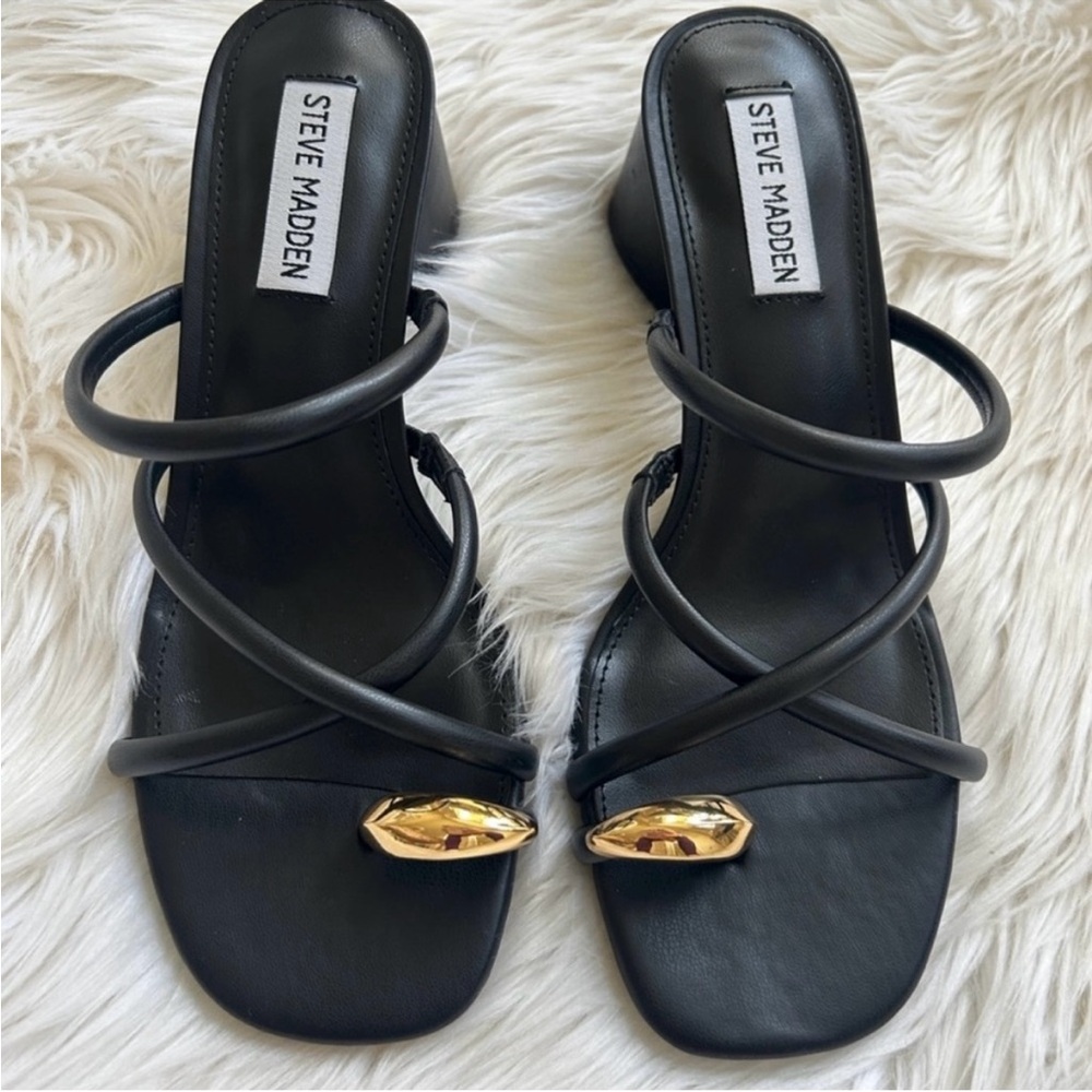 Steve Madden Black Heels with Gold Accents